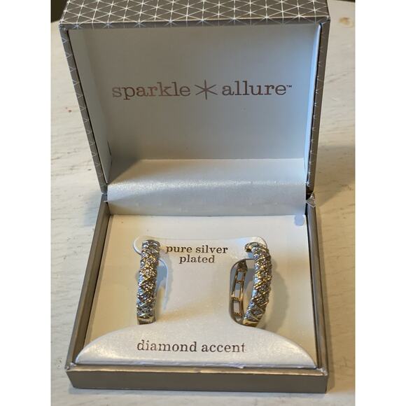 Sparkle Allure Silver Plated Simulated Diamonds Gold Hoop Stud Earrings - Picture 2 of 3